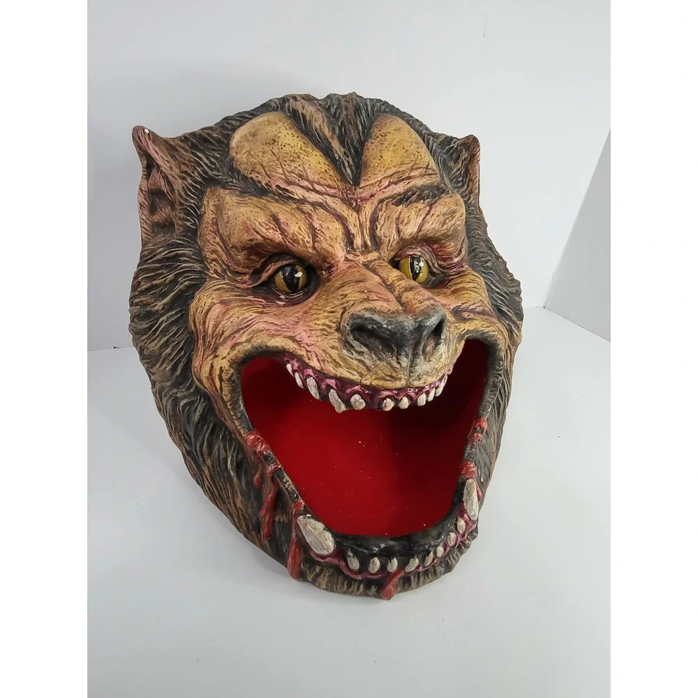 Werewolf Head Candy Bowl Halloween Horror Prop Resin Monster Decor Brown Red